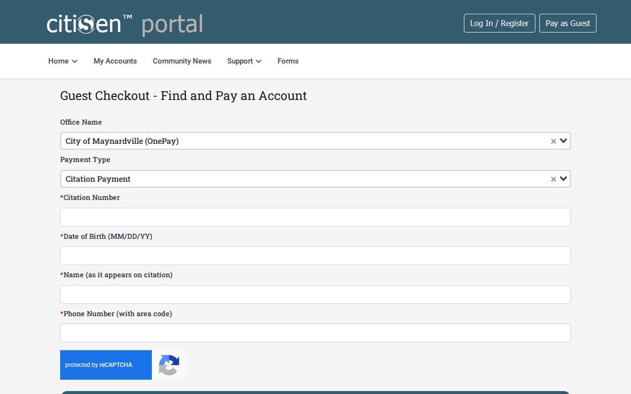 Maynardville criminal record citation payment interface