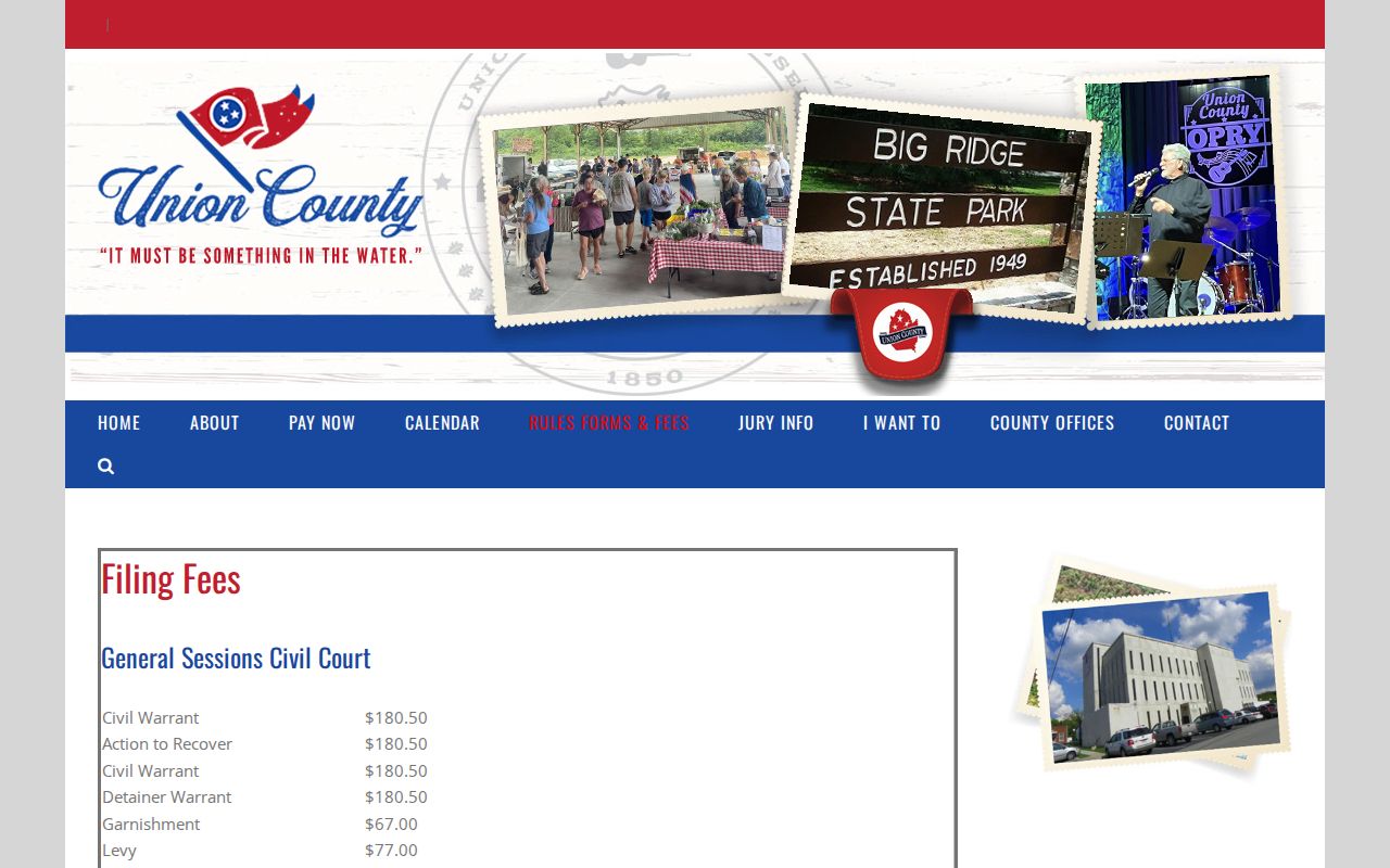 Union County court case copy and certification fee page